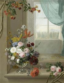 Натюрморт цветов на выступе окна - Жан Беннер