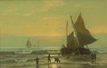 Fishing Boats at Sunset - 愛德華·莫蘭