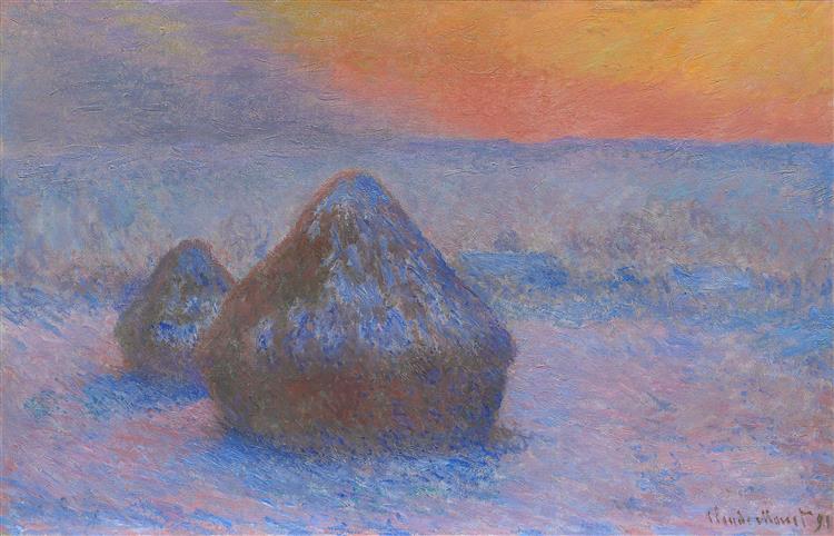Stacks of Wheat (Sunset, Snow Effect), 1890 - 1891 - 莫內