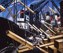 Loading Timber at Southampton Docks - C.R.W. Nevinson