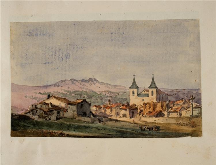 View of the Hamlet of El Escorial with the Church of San Bernabé, c.1858 - Martín Rico