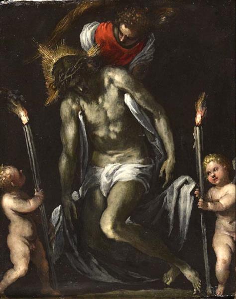 The Dead Christ Supported by An Angel with Two Putti Each Supporting a Cero, 1575 - Palma il Giovane