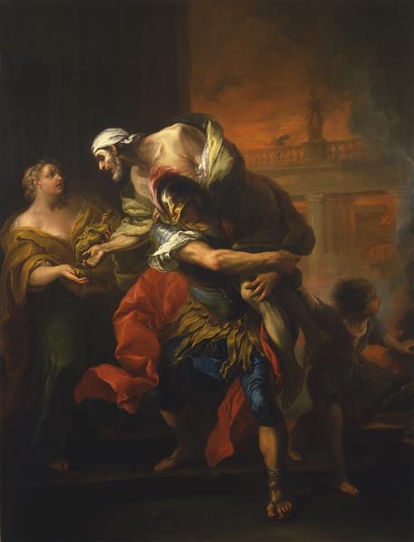 Aeneas Rescues Anchises From The Burning Troy - Charles-André van Loo