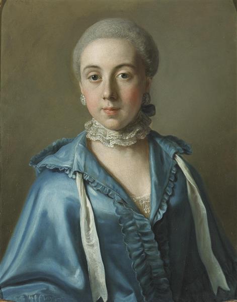 Portrait of a Lady with a Blue Dress and Lace Collar, 1757 - Жан-Этьен Лиотар