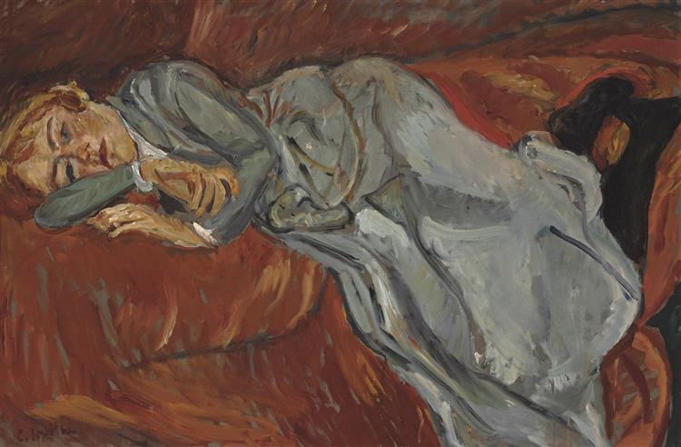 Woman reclining on a red divan, c.1916 - Хайм Сутін
