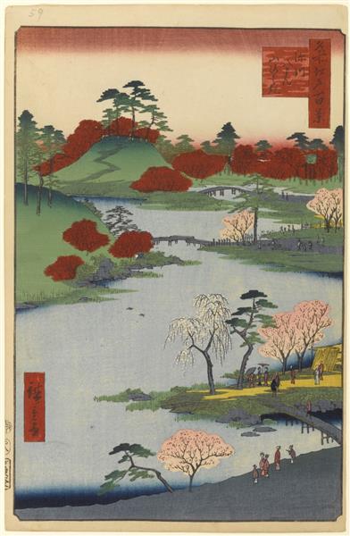 68 (59) Open Garden at the Hachiman Shrine in Fukagawa, 1857 - Hiroshige