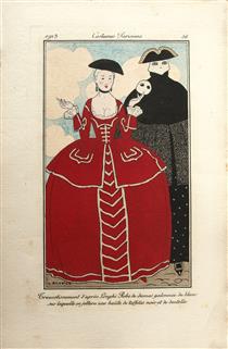 Costumes Parisiens Fashion Illustration No.56 from Journal Des Dames Et Des Modes, 1913 - Жорж Барб'є