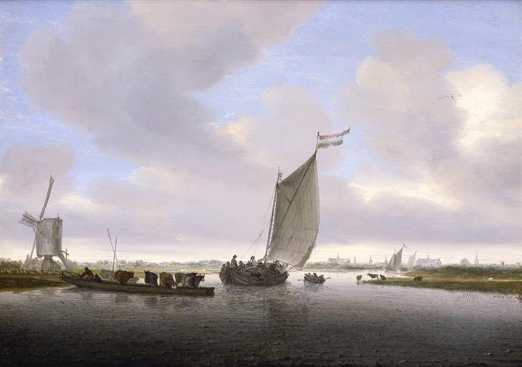 Flußlandschaft Mit Fähre Und Einem Mit Vieh Beladenem Boot - Salomon van Ruysdael