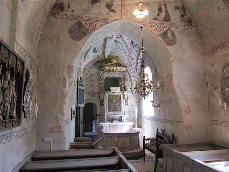 Interior, Yttergran Church, Sweden, 1150 - Romanesque Architecture