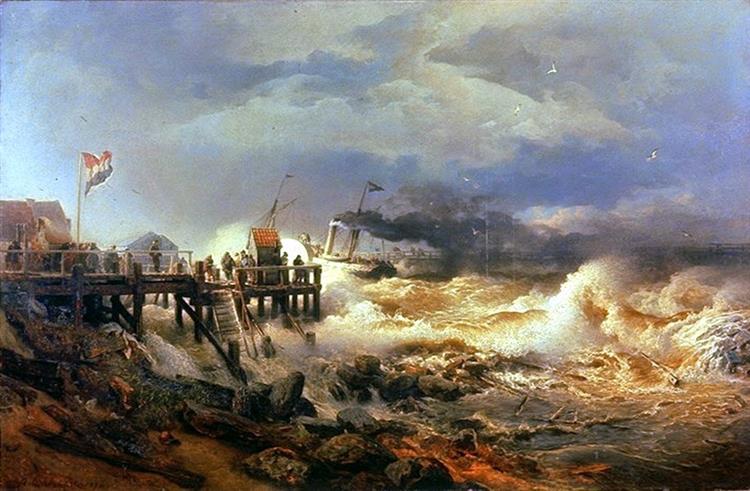 Departure Of A Steamship, Storm On The Dutch Coast, c.1880 - c.1890 - Андреас Ахенбах