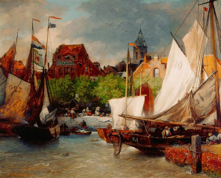 Vismarkt, Ostend, c.1880 - c.1900 - Андреас Ахенбах