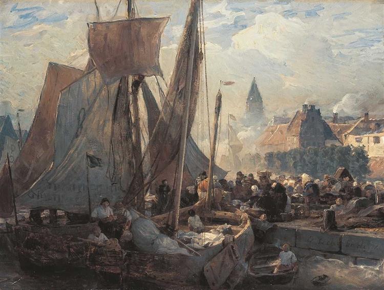Fish market in Ostend, 1876 - Андреас Ахенбах