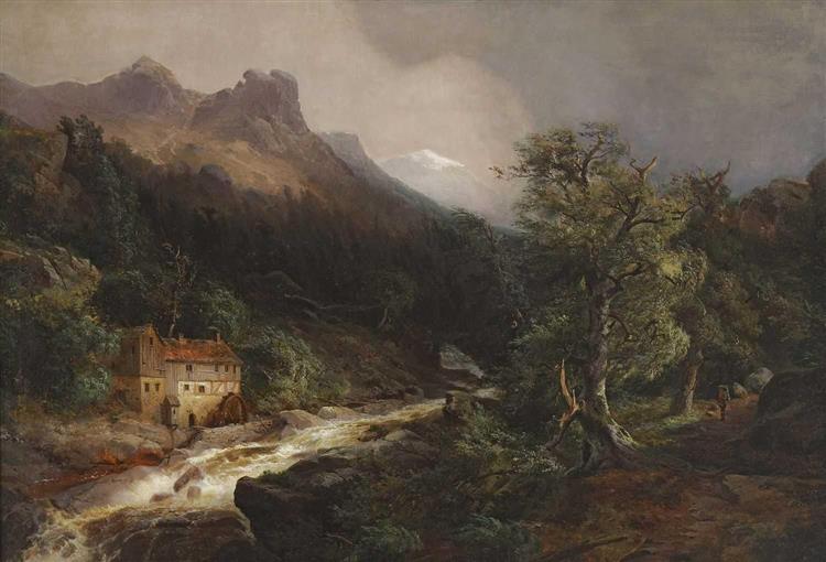 Mountain Landscape with Mill - Андреас Ахенбах