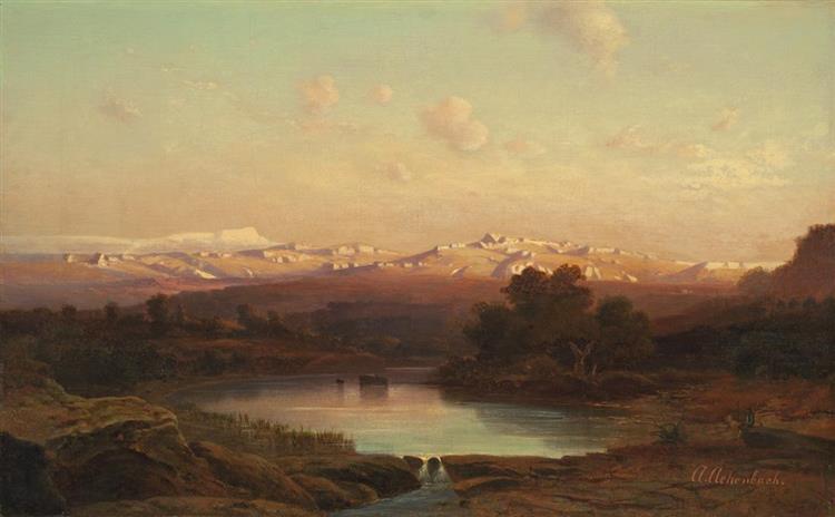 Italian landscape at twilight, 1850 - Andreas Achenbach - WikiArt.org