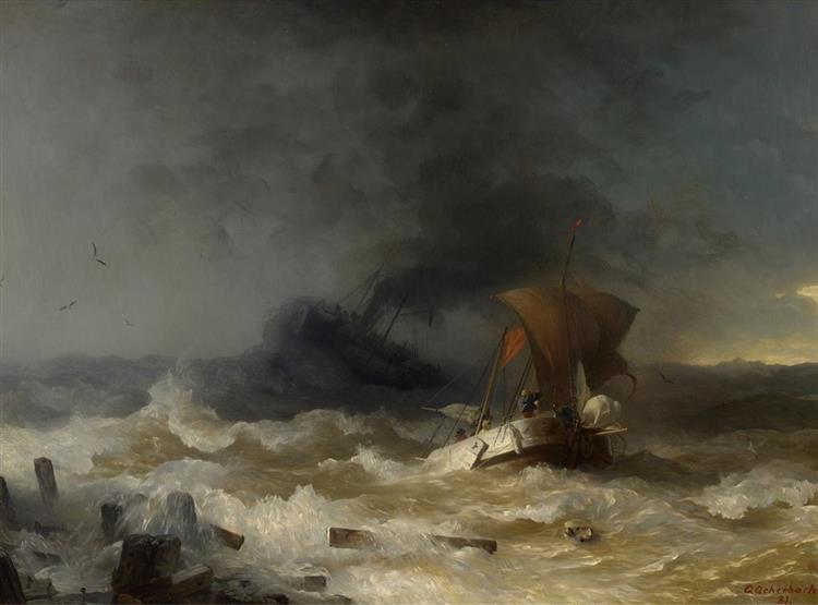 Storm On The Sea, 1881 - Андреас Ахенбах