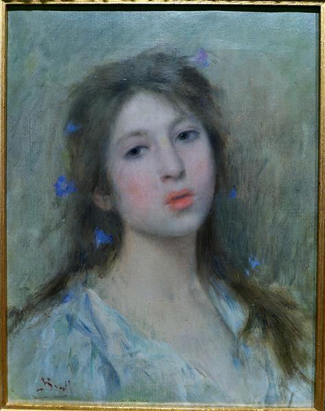 Little girl with blue flowers, c.1890 - Joan Brull
