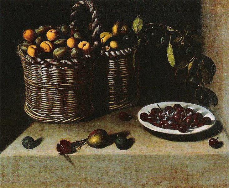 Fruchtkorb Und Kirschteller - Juan van der Hamen