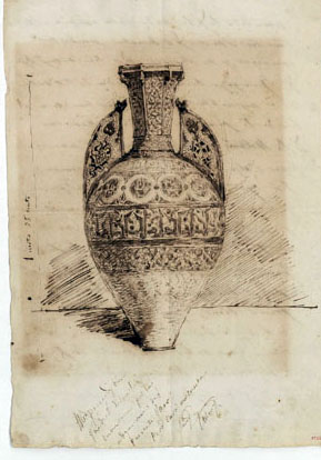 Vase: Ink sketch on paper made, 1871 - Маріано Фортуні
