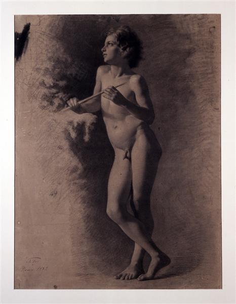 Nude boy with flute on his hands, 1859 - Мариано Фортуни