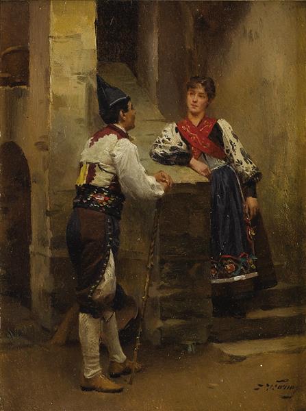 Conversation in a courtyard - Маріано Фортуні