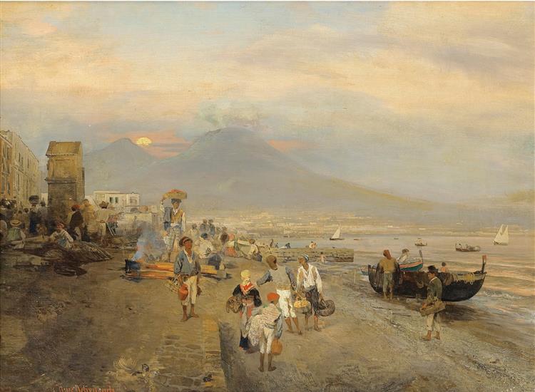 View of Naples by Sunset - Oswald Achenbach