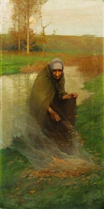 Old Woman Burning Leaves - Frank O'Meara