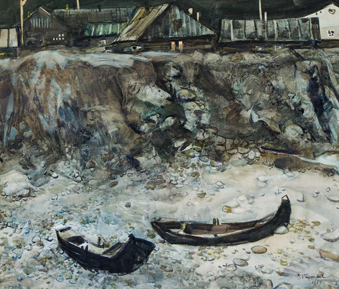 Boats on the Banks of Yenisei River, 1989 - Petros Malayan