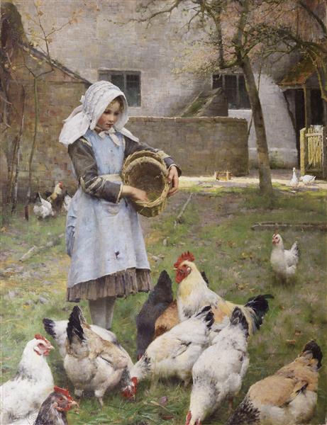 Feeding the Chickens, 1885 - Уолтер Осборн