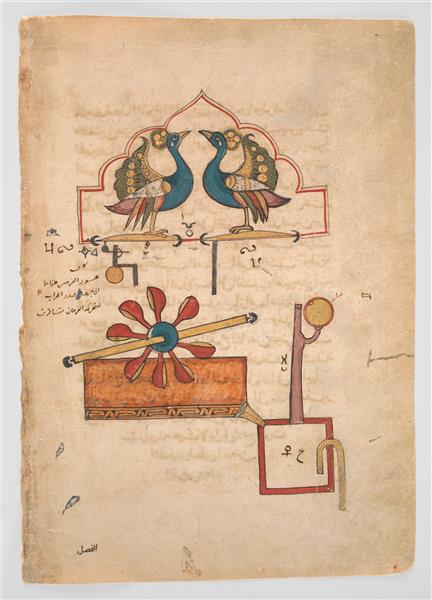 Design for the Water Clock of the Peacocks, c.1205 - 加扎利