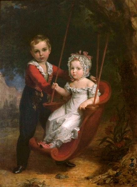 Grand Duke Alexander Nikolaevich (future Tsar Alexander II of Russia) with His Younger Sister, Grand Duchess Maria Nikolaevna, 1821 - Джордж Доу
