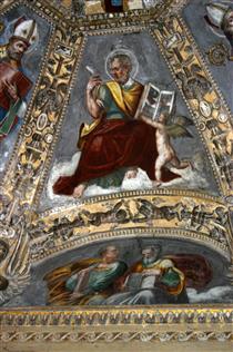 Matthew the Evangelist. Detail from the Ceiling of the Altar Chapel in the Cappella Di Sant'aquilino in the Basilica Di San Lorenzo Maggiore in Milan - Carlo Urbino