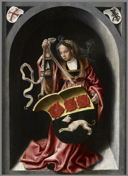Lady Holding An Heraldic Shield Within a Painted Niche, c.1520 - Bernard Van Orley
