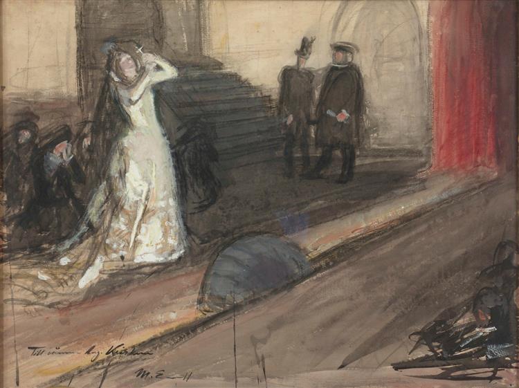 Theatre Scene (Ida Aalberg as Maria Stuart), 1905 - Magnus Enckell