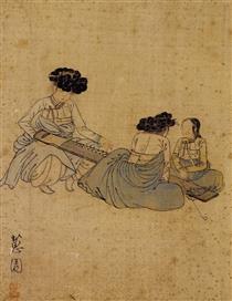 Women Playing Geomungo - Син Юн Бок
