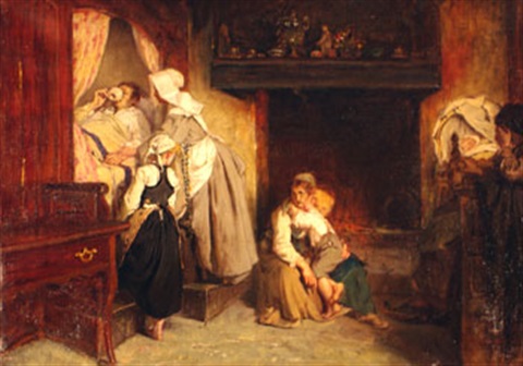 Breton family In an interior, c.1860 - Alexandre Antigna