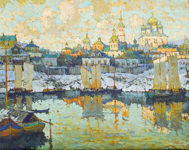 Harbor View at Sunset, 1919 - Konstantin Ivanovich Gorbatov