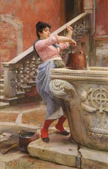 Young Venetian woman at the fountain - Ludwig Passini