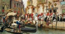 On the Riva Dei Schiavoni a procession in Venice - Ludwig Passini