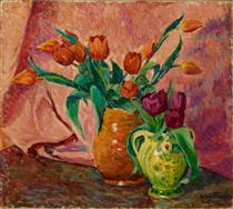 Two Vases with Tulips - Альфред Вильям Финч
