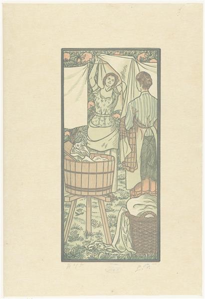 Het ophangen van de was, 1897 - Lucien Pissarro
