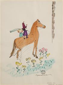 Madeline and Pepito on Horseback, Sketch for Madeline in London - Ludwig Bemelmans