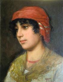 Young peasant woman with yellow shawl - Vittorio Tessari