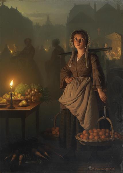 Market by Candlelight, 1869 - Петрус ван Шендель
