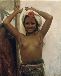 Young Balinese Girl with Hibiscus - Romualdo Locatelli