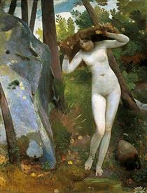 At the source (the nymph in the woods) - Giovanni (Nino) Costa
