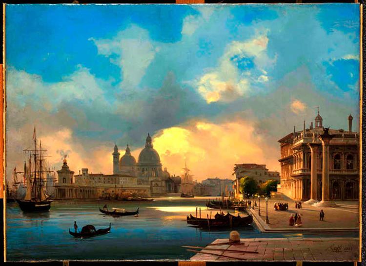 Venice, the pier at sunset, 1864 - Ипполито Каффи