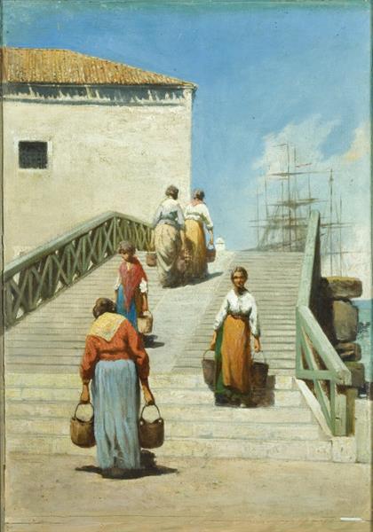 Women on the bridge in Venice, 1869 - Vincenzo Cabianca