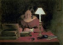 Girl writing by lamplight - Уильям Генри Хант