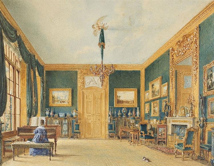 he Green Drawing Room of the Earl of Essex at Cassiobury, 1823 - William Henry Hunt