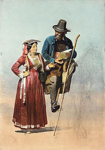 Study of an italian man on a horse with an Italian lady - Carl Haag